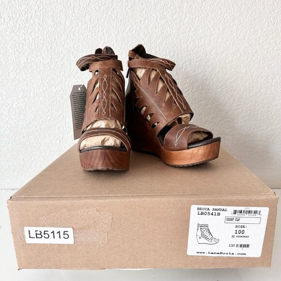 Lane Boots BECCA Womens Brown Wedges Sz 10 Western Style Sandals Cowgirl 4" Heel - Picture 11 of 12